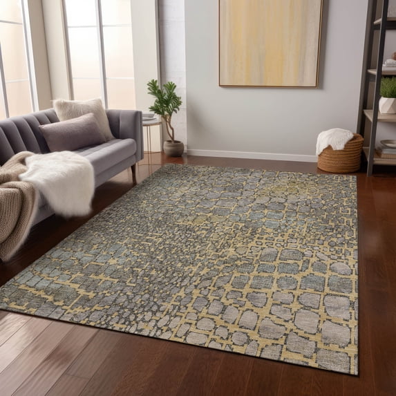 Addison Rugs Chantille Indoor/Outdoor Transitional Squares Gold Washable Rectangle Rug, 3' x 5'