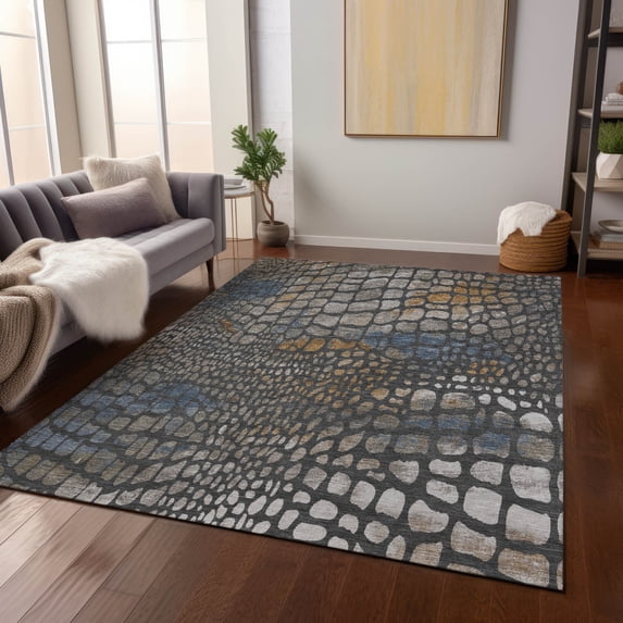 Addison Rugs Chantille Indoor/Outdoor Transitional Squares Charcoal Washable Rectangle Rug, 10' x 14'