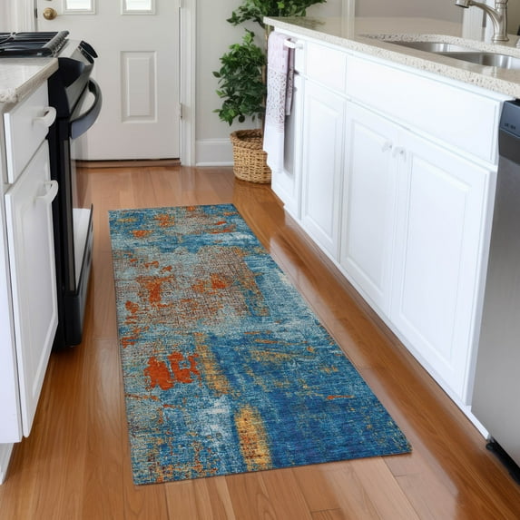 Addison Rugs Chantille Indoor/Outdoor Transitional Abstract Navy Washable Runner Rug, 2'3" x 7'6"