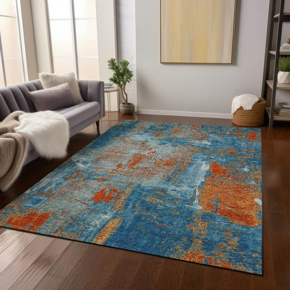 Addison Rugs Chantille Indoor/Outdoor Transitional Abstract Navy Washable Rectangle Rug, 3' x 5'