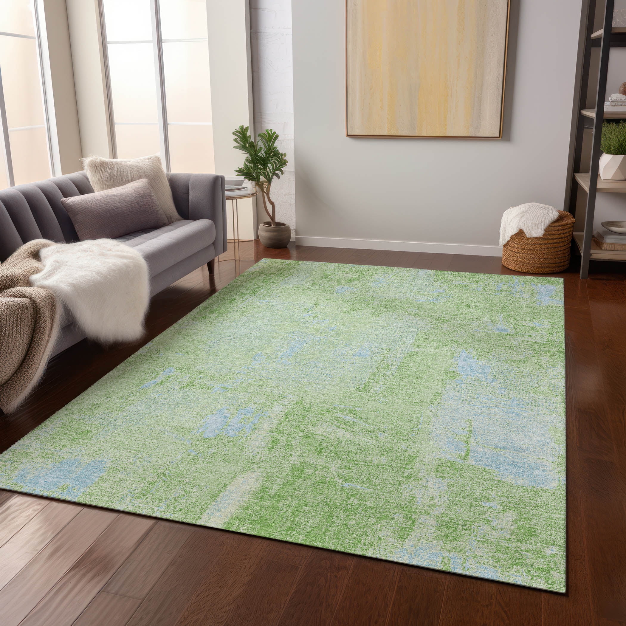 Machine Washable Indoor/Outdoor Chayden ACN989 Green Rug