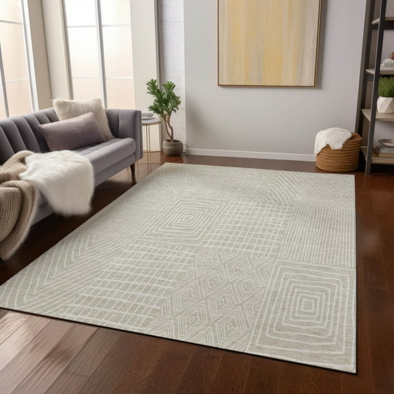 Addison Rugs Chantille Indoor/Outdoor Transitional Geometric Beige Washable Rectangle Rug, 10' x 14'