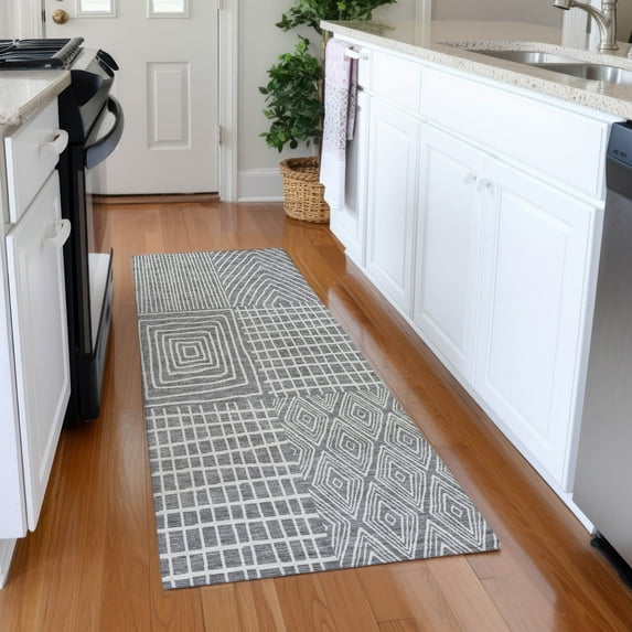 Addison Rugs Chantille Indoor/Outdoor Transitional Geometric Gray Washable Runner Rug, 2'3" x 7'6"