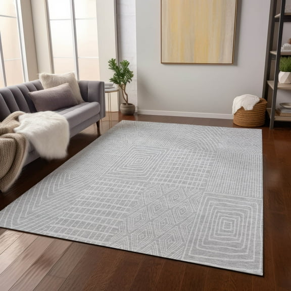 Addison Rugs Chantille Indoor/Outdoor Transitional Geometric Silver Washable Rectangle Rug, 3' x 5'
