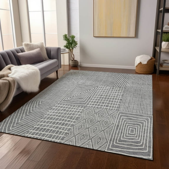 Addison Rugs Chantille Indoor/Outdoor Transitional Geometric Gray Washable Rectangle Rug, 9' x 12'