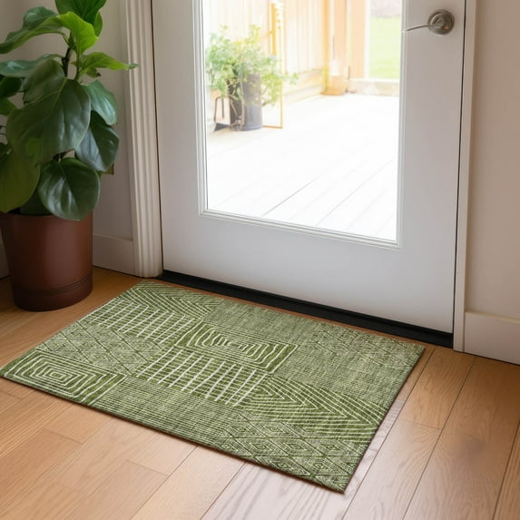Addison Rugs Chantille Indoor/Outdoor Transitional Geometric Olive Washable Rectangle Rug, 1'8" x 2'6"