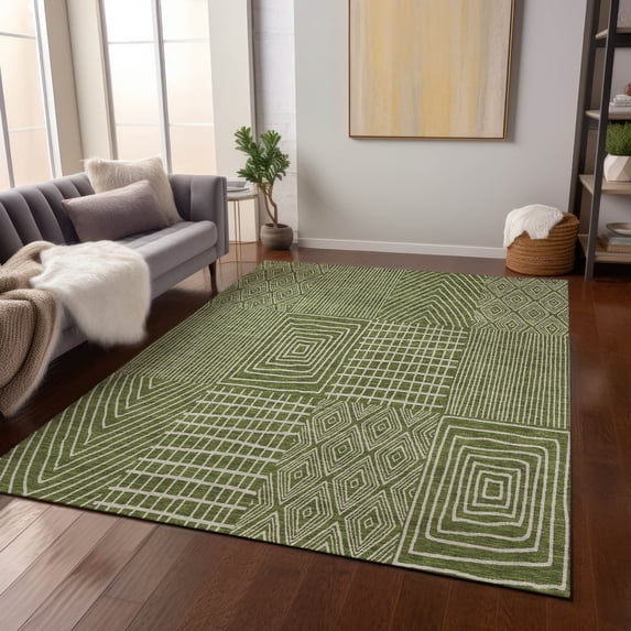 Addison Rugs Chantille Indoor/Outdoor Transitional Geometric Olive Washable Rectangle Rug, 2'6" x 3'10"