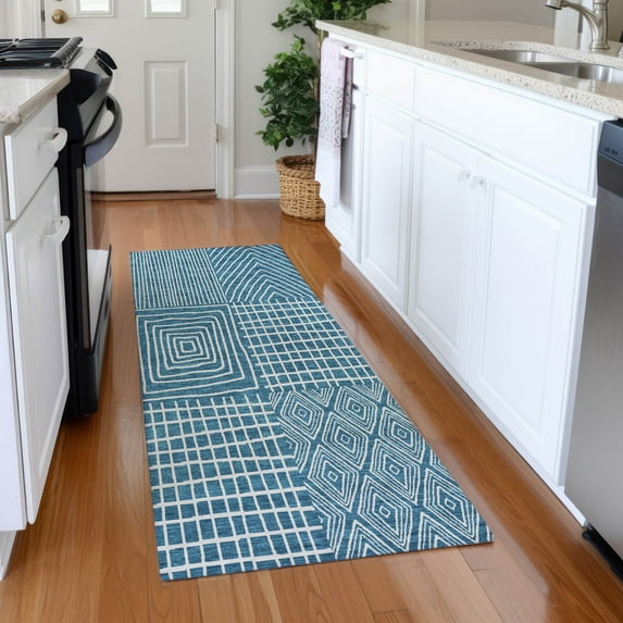 Addison Rugs Chantille Indoor/Outdoor Transitional Geometric Teal Washable Runner Rug, 2'3" x 7'6"