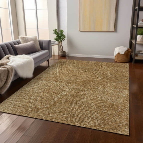 Addison Rugs Chantille Indoor/Outdoor Transitional Lines Gold Washable Rectangle Rug, 8' x 10'