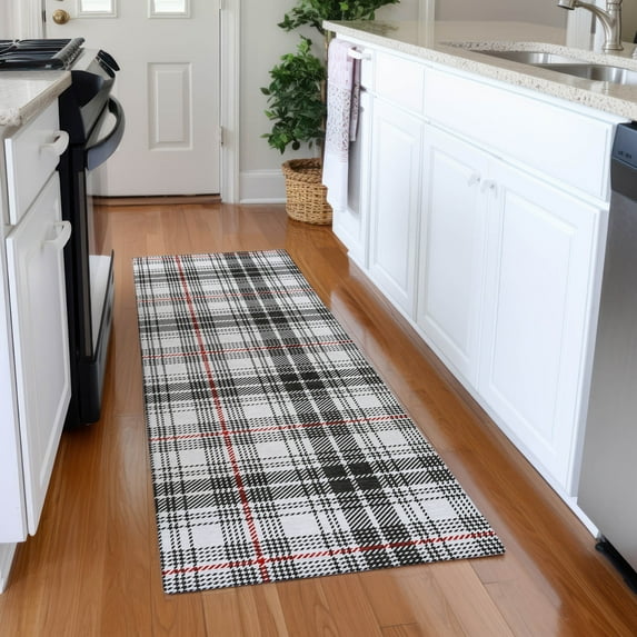 Addison Rugs Chantille Indoor/Outdoor Transitional Plaid Black Washable Runner Rug, 2'3" x 7'6"