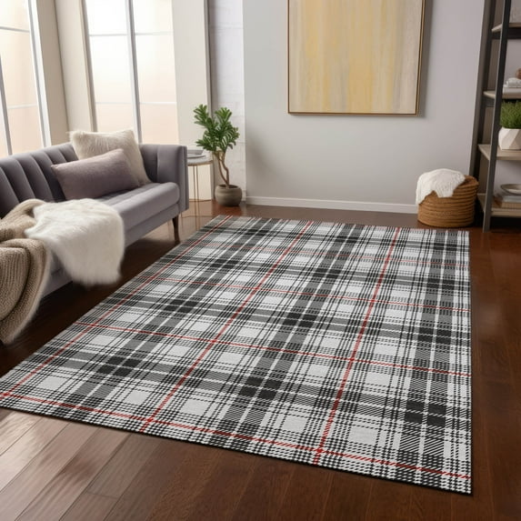 Addison Rugs Chantille Indoor/Outdoor Transitional Plaid Black Washable Rectangle Rug, 3' x 5'