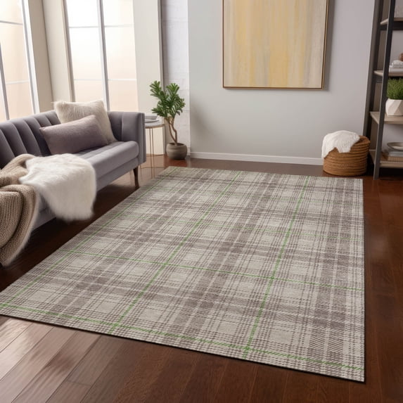 Addison Rugs Chantille Indoor/Outdoor Transitional Plaid Beige Washable Rectangle Rug, 8' x 10'