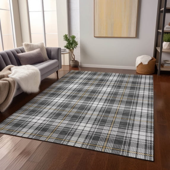 Addison Rugs Chantille Indoor/Outdoor Transitional Plaid Charcoal Washable Rectangle Rug, 2'6" x 3'10"