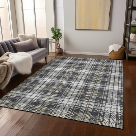 Addison Rugs Chantille Indoor/Outdoor Transitional Plaid Charcoal Washable Rectangle Rug, 9' x 12'