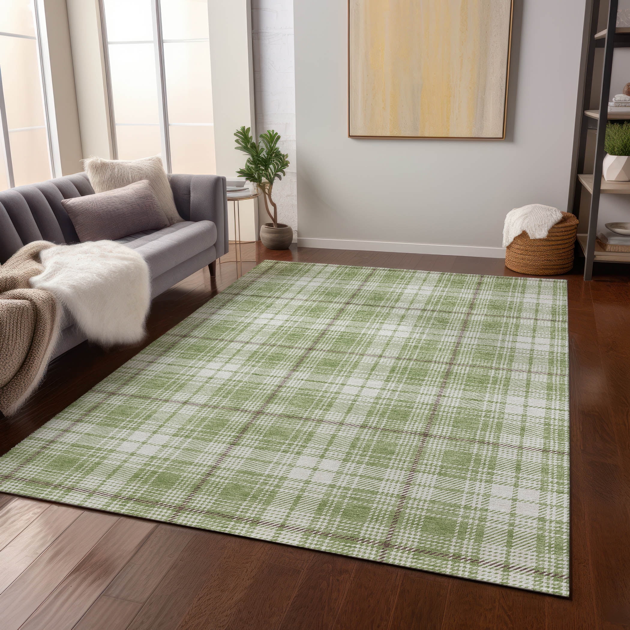 Addison Rugs Chantille Indoor/Outdoor Transitional Plaid Aloe Washable Rectangle Rug, 10' x 14'