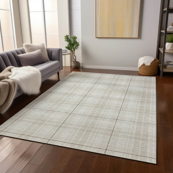 Addison Rugs Chantille Indoor/Outdoor Transitional Plaid Ivory Washable Rectangle Rug, 8' x 10'