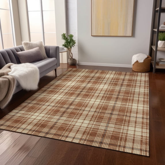 Addison Rugs Chantille Indoor/Outdoor Transitional Plaid Paprika Washable Rectangle Rug, 2'6" x 3'10"