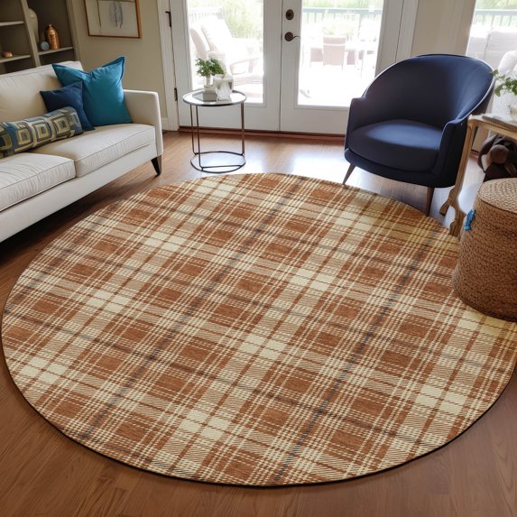 Addison Rugs Chantille Indoor/Outdoor Transitional Plaid Paprika Washable Round Rug, 8' x 8'