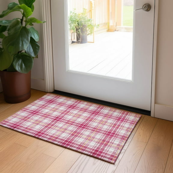 Addison Rugs Chantille Indoor/Outdoor Transitional Plaid Blush Washable Rectangle Rug, 1'8" x 2'6"