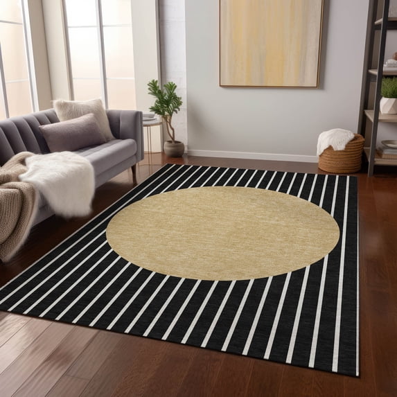 Addison Rugs Chantille Indoor/Outdoor Transitional Stripes Black Washable Rectangle Rug, 2'6" x 3'10"