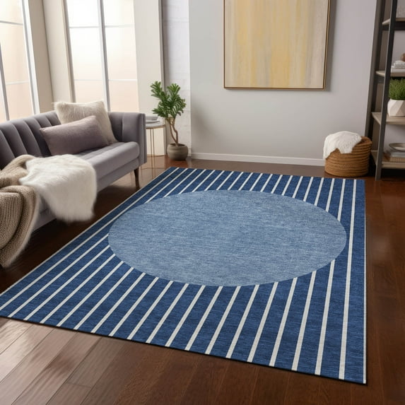 Addison Rugs Chantille Indoor/Outdoor Transitional Stripes Navy Washable Rectangle Rug, 2'6" x 3'10"