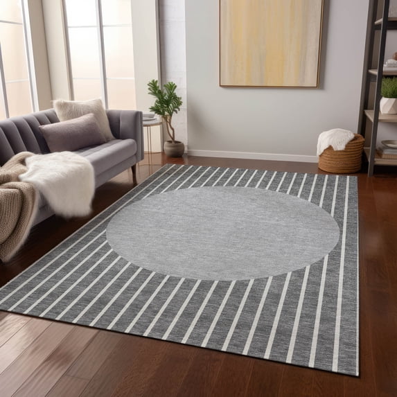 Addison Rugs Chantille Indoor/Outdoor Transitional Stripes Gray Washable Rectangle Rug, 3' x 5'