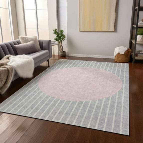 Addison Rugs Chantille Indoor/Outdoor Transitional Stripes Silver Washable Rectangle Rug, 9' x 12'