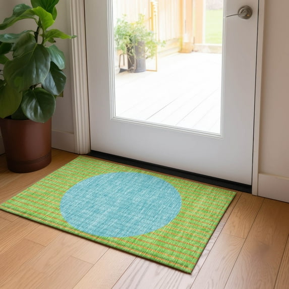 Addison Rugs Chantille Indoor/Outdoor Transitional Stripes Lime Washable Rectangle Rug, 1'8" x 2'6"