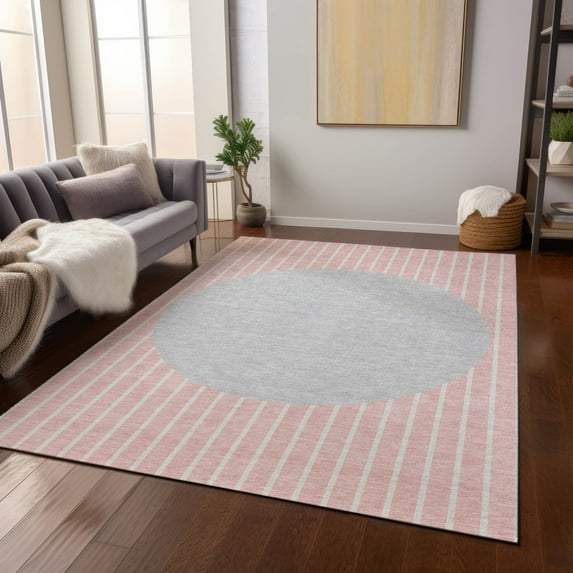 Addison Rugs Chantille Indoor/Outdoor Transitional Stripes Pink Washable Rectangle Rug, 3' x 5'