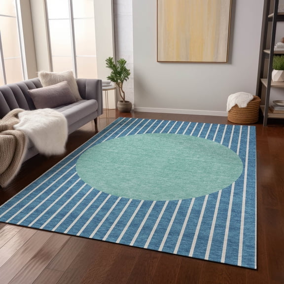 Addison Rugs Chantille Indoor/Outdoor Transitional Stripes Teal Washable Rectangle Rug, 2'6" x 3'10"