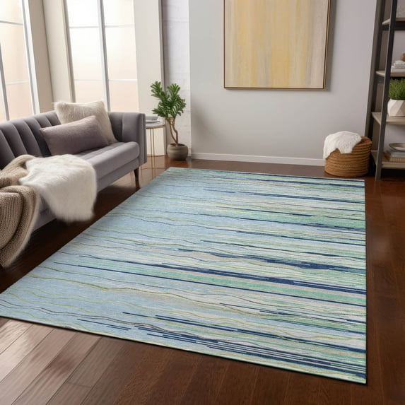 Addison Rugs Chantille Indoor/Outdoor Transitional Stripes Sky Washable Rectangle Rug, 2'6" x 3'10"