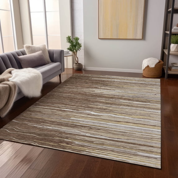 Addison Rugs Chantille Indoor/Outdoor Transitional Stripes Brown Washable Rectangle Rug, 9' x 12'