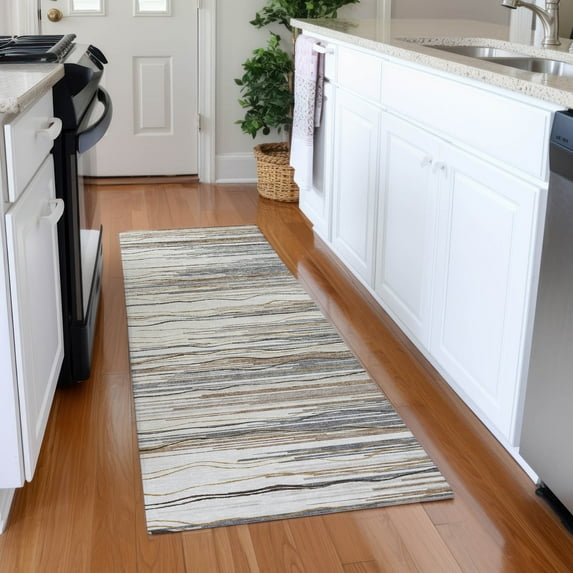 Addison Rugs Chantille Indoor/Outdoor Transitional Stripes Ivory Washable Runner Rug, 2'3" x 7'6"