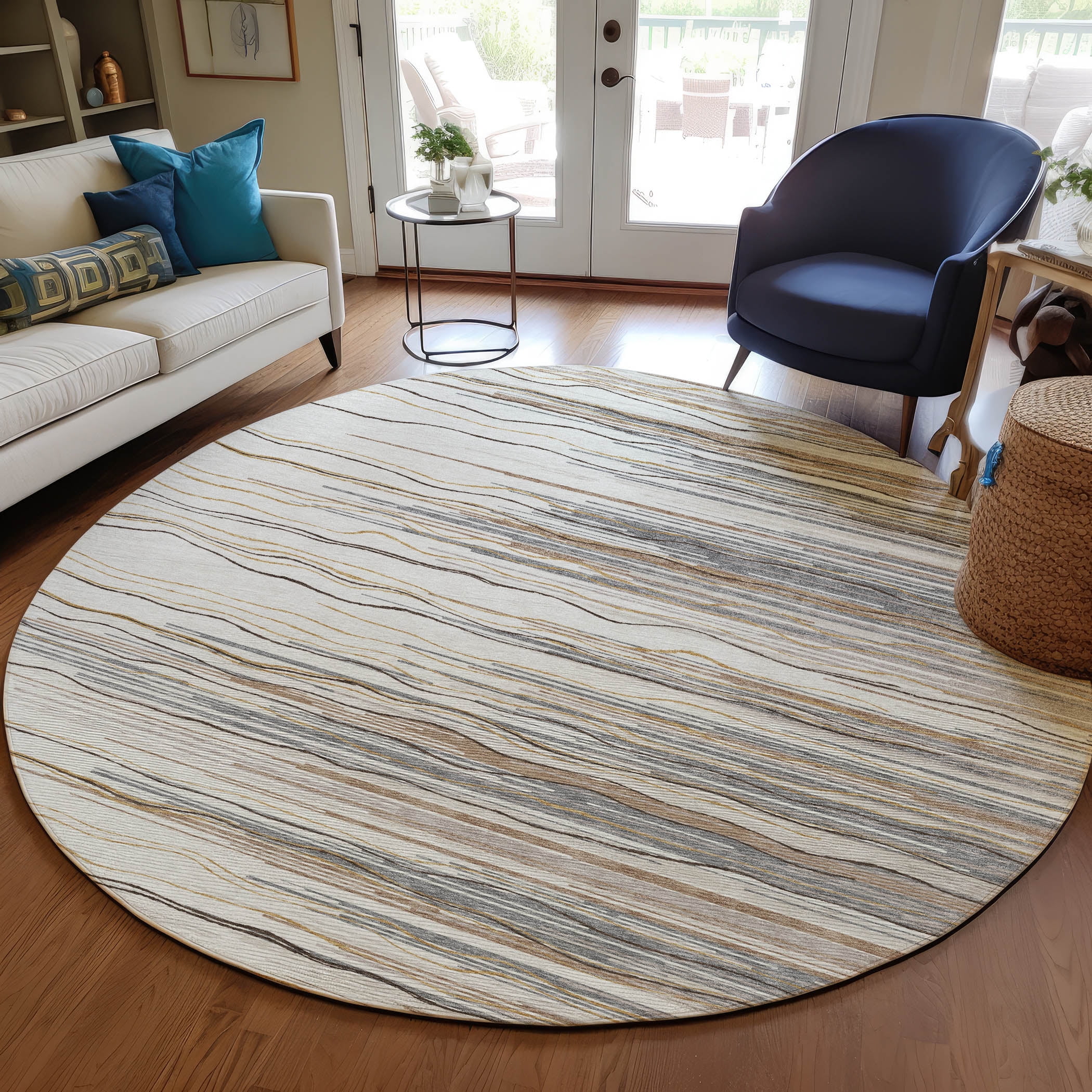 Addison Rugs Chantille ACN996 Ivory 8' x 8' Indoor Outdoor Round Rug ...
