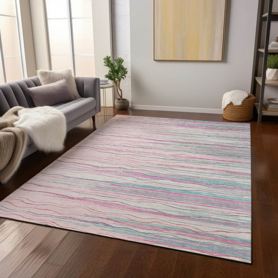Addison Rugs Chantille Indoor/Outdoor Transitional Stripes Pink Washable Rectangle Rug, 5' x 7'6"
