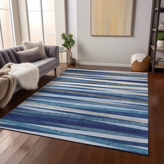 Addison Rugs Chantille Indoor/Outdoor Transitional Stripes Navy Washable Rectangle Rug, 10' x 14'