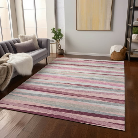 Addison Rugs Chantille Indoor/Outdoor Transitional Stripes Pink Washable Rectangle Rug, 2'6" x 3'10"