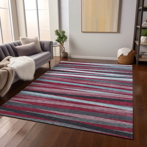 Addison Rugs Chantille Indoor/Outdoor Transitional Stripes Burgundy Washable Rectangle Rug, 8' x 10'