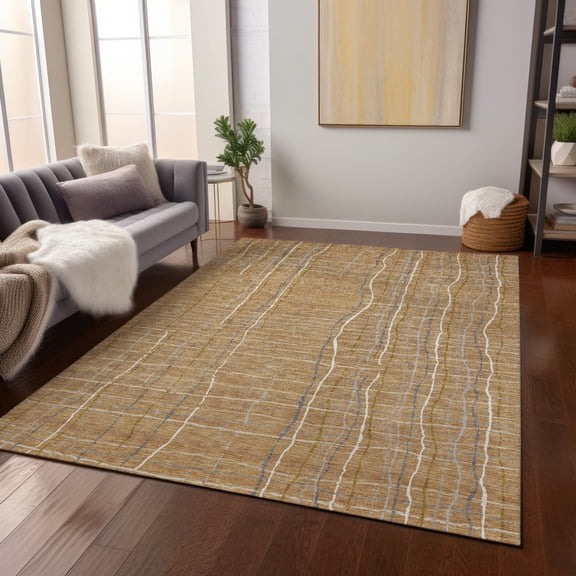 Addison Rugs Chantille Indoor/Outdoor Transitional Stripes Gold Washable Rectangle Rug, 10' x 14'