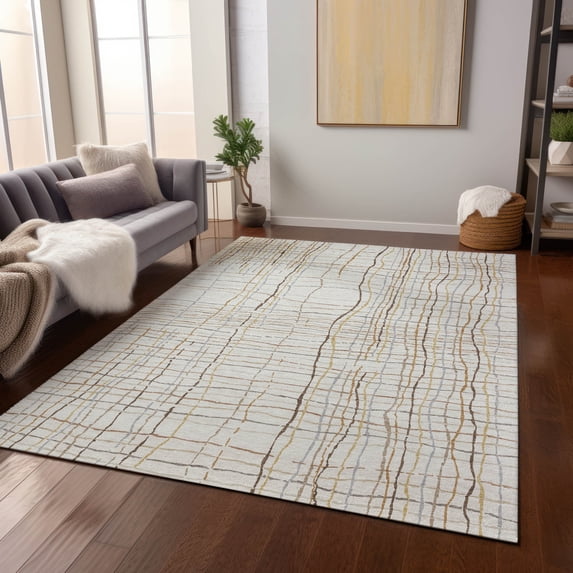 Addison Rugs Chantille Indoor/Outdoor Transitional Stripes Ivory Washable Rectangle Rug, 2'6" x 3'10"