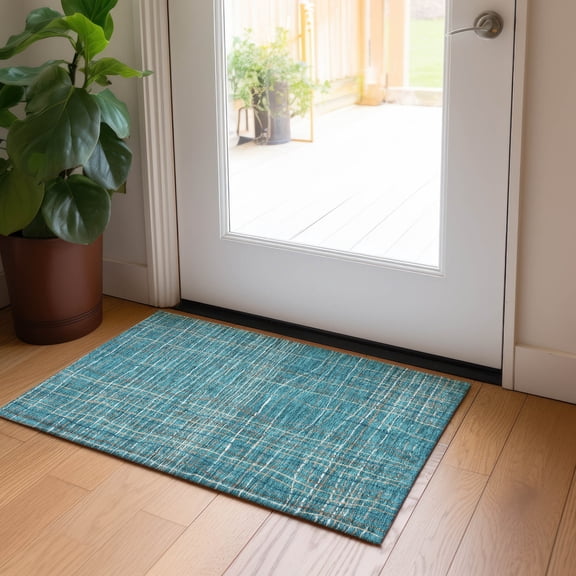 Addison Rugs Chantille Indoor/Outdoor Transitional Stripes Teal Washable Rectangle Rug, 1'8" x 2'6"