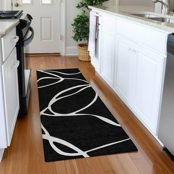 Addison Rugs Chantille Indoor/Outdoor Transitional Geometric, Abstract Black Washable Runner Rug, 2'3" x 7'6"