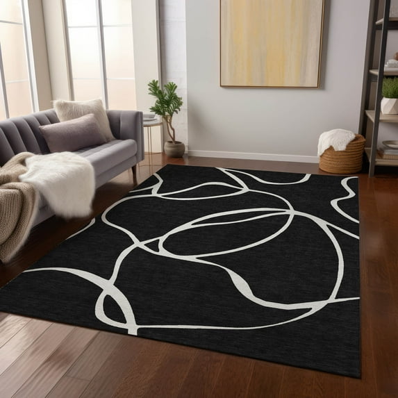 Addison Rugs Chantille Indoor/Outdoor Transitional Geometric, Abstract Black Washable Rectangle Rug, 8' x 10'