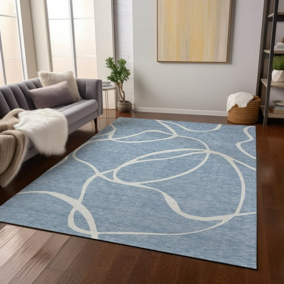 Addison Rugs Chantille Indoor/Outdoor Transitional Geometric, Abstract Denim Washable Rectangle Rug, 2'6" x 3'10"