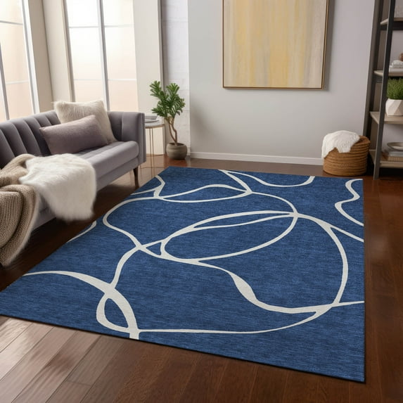 Addison Rugs Chantille Indoor/Outdoor Transitional Geometric, Abstract Navy Washable Rectangle Rug, 3' x 5'