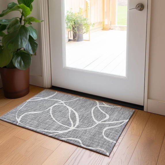 Addison Rugs Chantille Indoor/Outdoor Transitional Geometric, Abstract Gray Washable Rectangle Rug, 1'8" x 2'6"