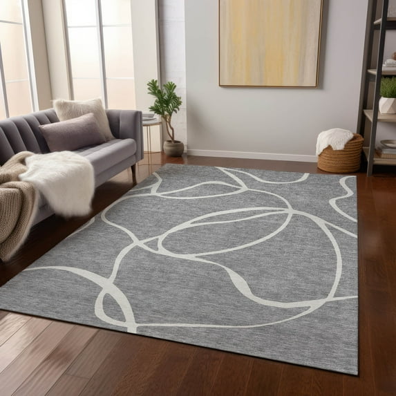 Addison Rugs Chantille Indoor/Outdoor Transitional Geometric, Abstract Gray Washable Rectangle Rug, 9' x 12'