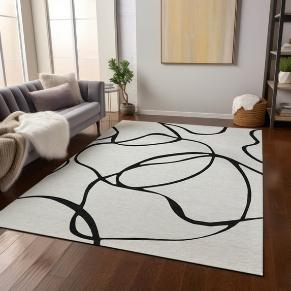 Addison Rugs Chantille Indoor/Outdoor Transitional Geometric, Abstract White Washable Rectangle Rug, 2'6" x 3'10"