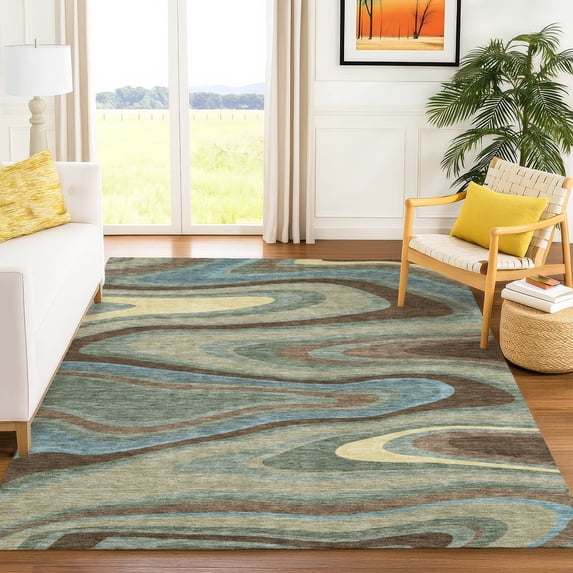 Addison Rugs Chantille Indoor/Outdoor Contemporary Abstract Basil Machine Washable Rectangle Rug, 5' x 7'6"