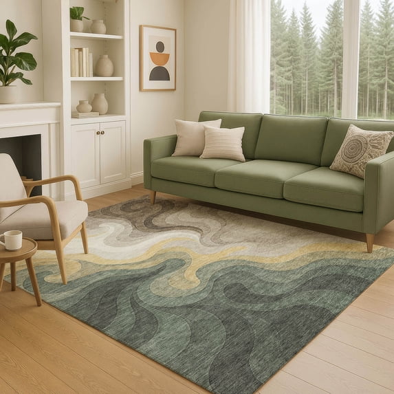 Addison Rugs Chantille Indoor/Outdoor Contemporary Abstract Basil Machine Washable Rectangle Rug, 5' x 7'6"